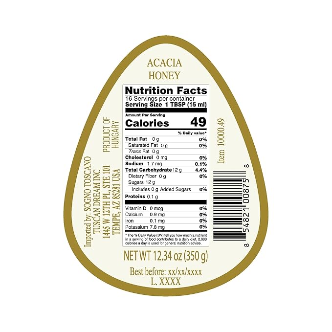 Sogno Toscano All Natural Hungarian Acacia Honey 100% PURE - 350gr / 12.34 oz