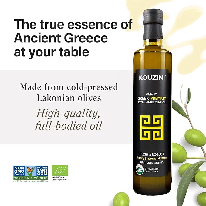 Kouzini Triple Olive Oil Bundle Premium Greek Organic and Raw Unfiltered Extra Virgin Olive Oil For Kitchen Grill Salad Dressings 500ml Bottles