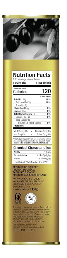 Iliada Kalamata PDO Extra Virgin Olive Oil 3Lt | Multi-Awarded | Single Region 100% Greek | Monovarietal Koroneiki | Cold Press | Polyphenol Rich | Chef's Favorite