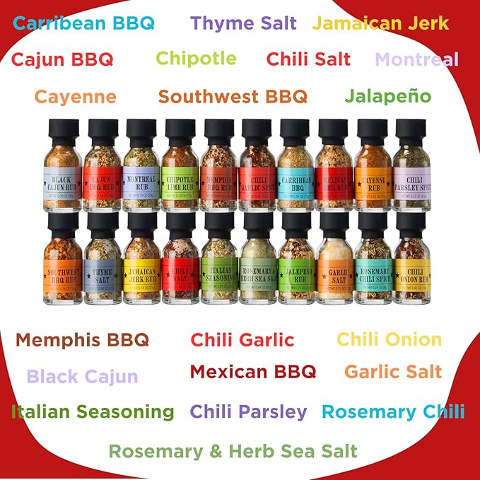 BBQ Grill Spice Set 20 Pack Glass Bottles Gourmet Seasoning Variety Rubs for Steak Chicken and Grilling BBQ Gift for Men Dad Husband Grill Master Kit for Father’s Day Birthday Cooking and Outdoor