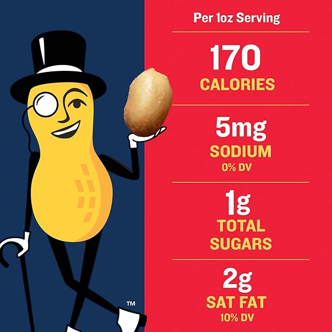 PLANTERS Peanuts Lightly Salted Peanuts Dry Roasted Snacks for Adults (6 ct Pack 2.2 lb Containers)