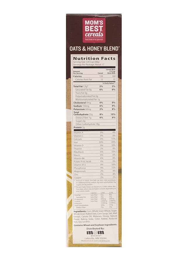 Mom's Best Naturals Oats And Honey Blend 4 18 Ounce  Pack of 14 18 Ounce