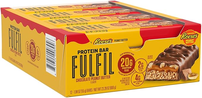 FULFIL Chocolate Peanut Butter Flavored Protein Bar Made with REESE's Peanut Butter Gluten Free with 20g Protein Pantry Staples 12 Count
