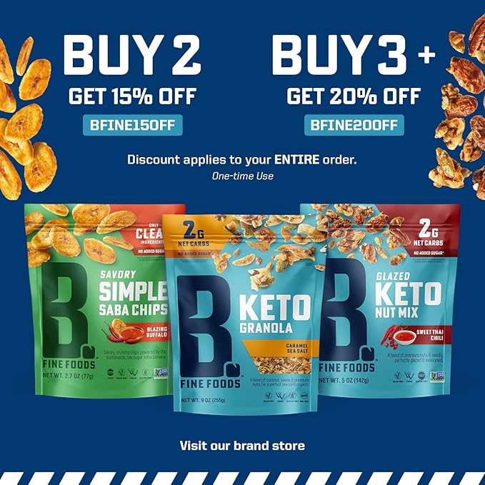B. Fine Foods - Keto Granola High Protein Snack - Maple Cinnamon Crunch - Breakfast Blend of Coconut Seeds &amp Nuts - 2g Net Carbs Gluten &amp Grain-Free Kosher &amp Contains Nuts (9 oz 2 Pack