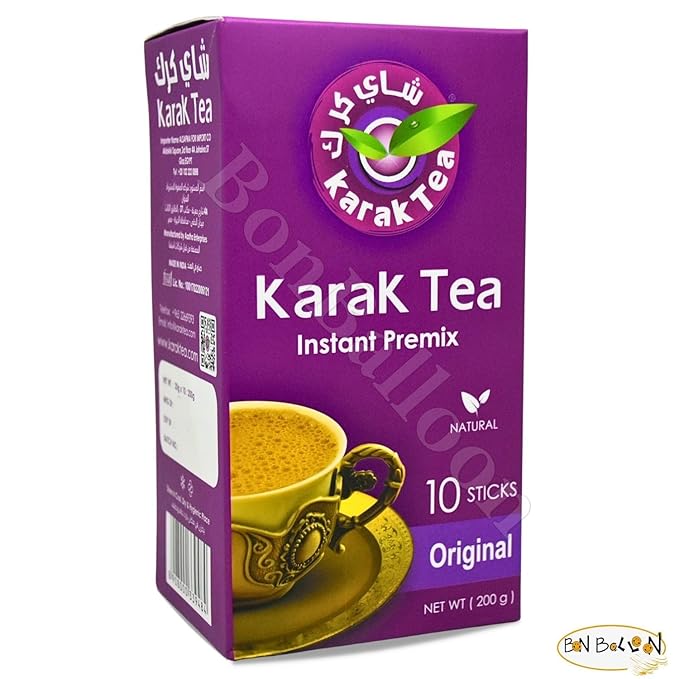 Karak Tea Instant Premix Natural Chai Powder Oriental Egyptian Arab Egypt Arabic Non Gmo Kosher Halal (1 Pack = 10 Sachets x 20 gm) شاى كرك سادة سريع التحضير