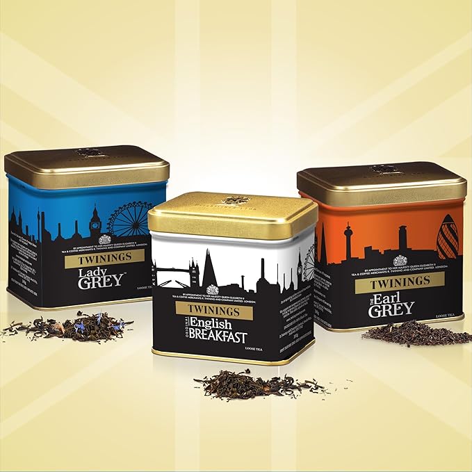 Twinings London Skyline Red White &amp Blue Commemorative Collection of Loose Leaf Teas Limited Edition Gift Set 100g Tins (Pack of 3) Original English Breakfast The Earl Grey &amp Lady Grey