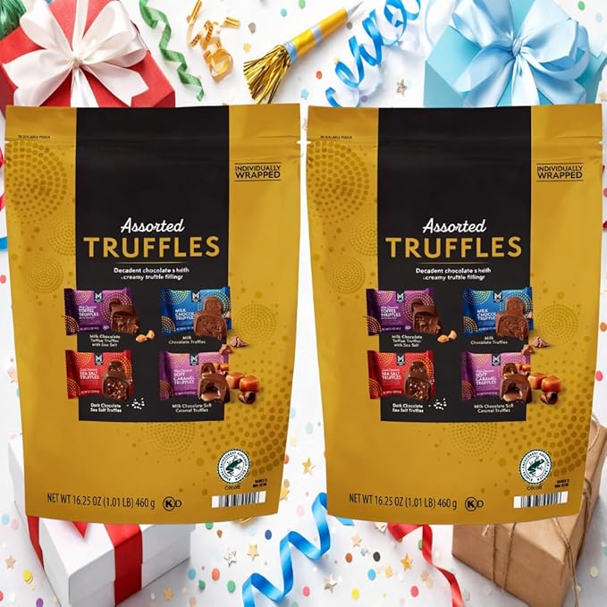 Assorted Chocolate Truffles Gift Set Individually Wrapped Milk and Dark Chocolate with Creamy Filling 16.25 oz Holiday (2 Pack)