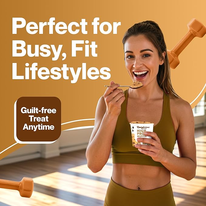 Bootylicious | 25g Protein Muffin | Chocolate Chip | Low Carb 16g Fiber Low Glycimic Index Low Sugar 2.39oz Cup 12-Pack
