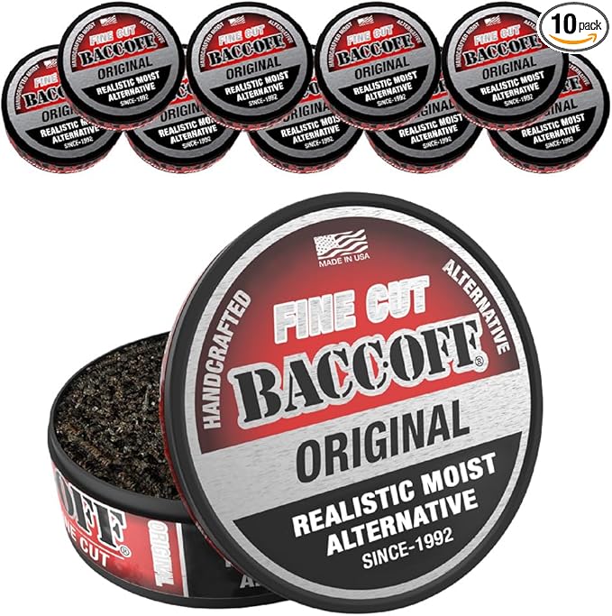10 Cans BaccOff Original Fine Cut Black Tea Base with Bold Smoky Flavors