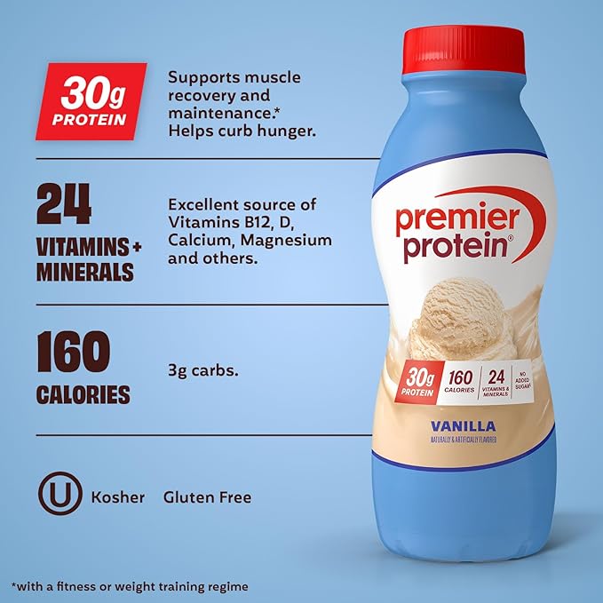 Premier Protein Shake Vanilla 30g Protein No Added Sugar 24 Vitamins &amp Minerals to Support Immune Health 11.5 fl oz 12 Pack