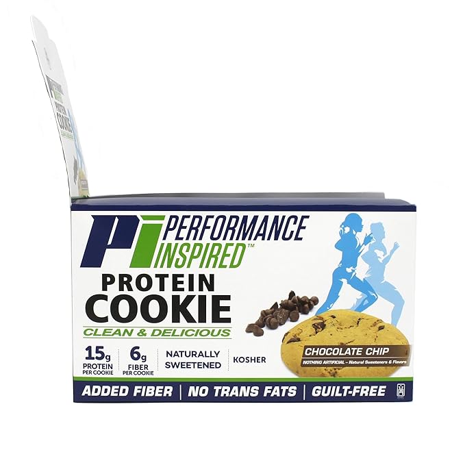 Performance Inspired Nutrition Protein Cookie - Contains: BIG 15G Isolate Protein - 6G Of Fiber - All Natural - Guilt Free - No Artificial Ingredients - Chocolate Chip Flavor - 12 Count