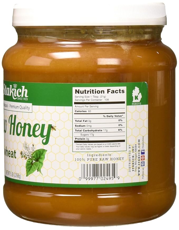 Stakich Buckwheat Antioxidant Raw Honey - Pure Unprocessed Unheated Kosher (5 Pound)