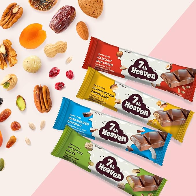7TH HEAVEN Vegan Chocolate Snack Bars Variety Flavor Chocolate 100% Dairy-Free Kosher Sustainable Fair Trade Cocoa 1.6 oz each 8 Packs