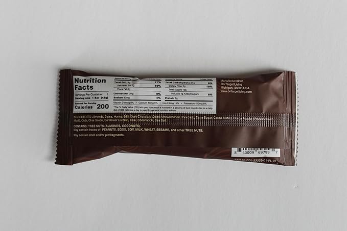 On Target Living Chocolate Almond Butter Nutrition Bar - Healthy Snack with Almonds Dates Honey Dark Chocolate and Superfoods - 12-Pack