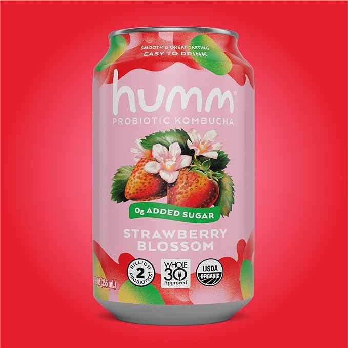 Humm Whole30 Approved Kombucha Strawberry Blossom Organic Vegan &amp GMO Free (12 Pack)