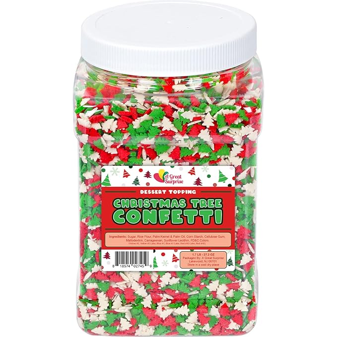 Christmas Sprinkles - 1.7 Pounds - Bulk Red and Green Tree Confetti - Holiday Sprinkles for Cookie Decorating - Christmas Jimmies for Gingerbread Cookies Baking Cupcakes