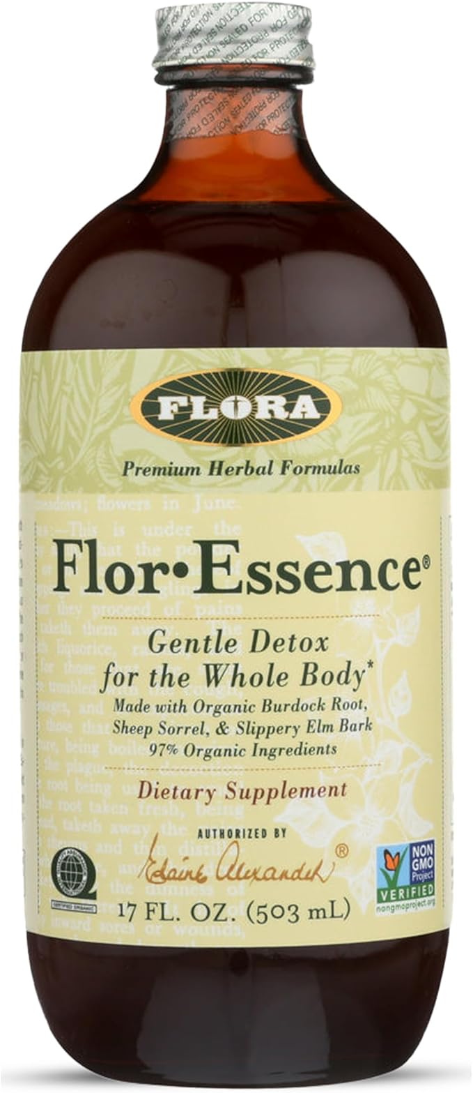 Flora Health Flor-Essence Liquid Tea Blend - Ancient 8-Herb Formula - Natural Full Body Cleanse &amp Detox - Organic Ingredients - Pure Vegan Formula - Burdock Root Sorrel Slippery Elm Kelp - 500m
