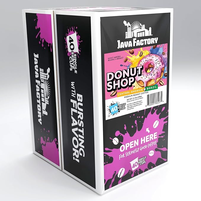 Donut Shop Blend by Java Factory Medium Roast Coffee Pods for Keurig K Cup Brewers 80 Count