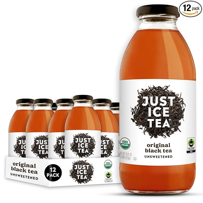 Just Ice Tea Organic Iced Tea 16 Fl Oz Glass Bottles (Unsweetened Original Black Tea Pack of 12)