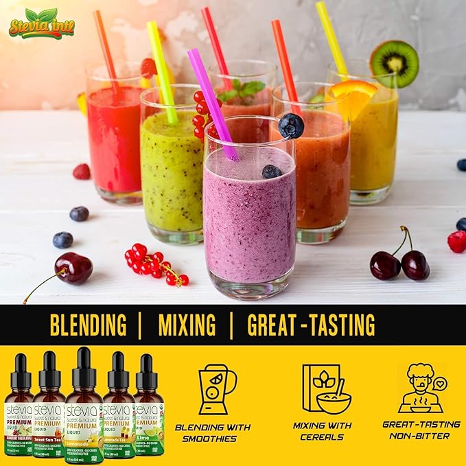 Stevia Intl (Pack of 5) Refreshers Bundle with 5 Flavors. Stevia Liquid Drops. Naturally Sweet Non-Bitter No Sugar Added 0 Carb 0 Calorie Non-GMO Vegan Diabetic &amp Keto Friendly (1oz)