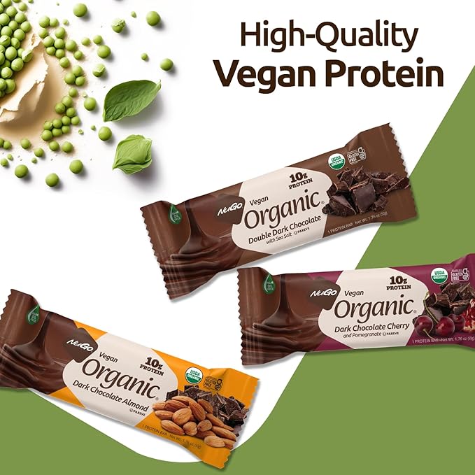 NuGo Organic Chocolate Pomegranate 10g Vegan Protein Gluten Free 12 Count