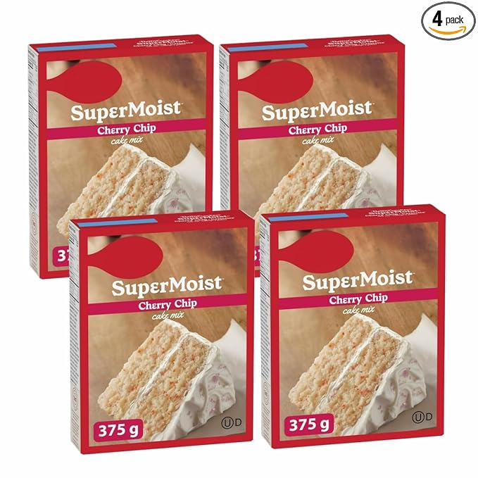 SuperMoist Cherry Chip Cake Mix 375g/13.25oz (Pack of 4)