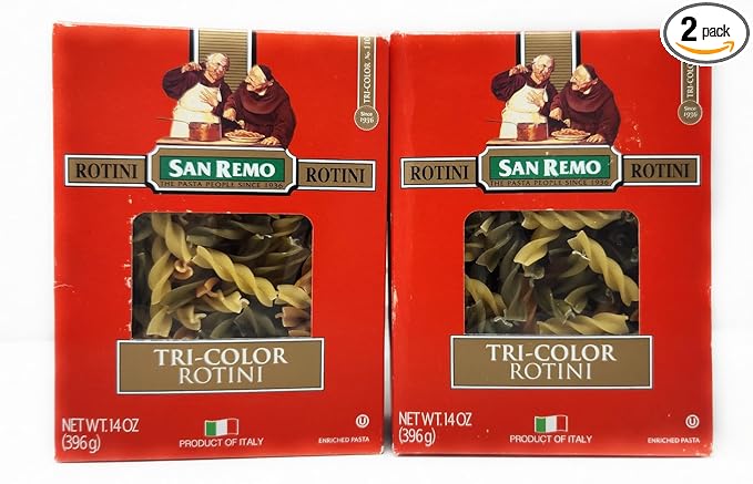 2 Boxes of Pasta Imported From Italy San Remo The Pasta People Since 1946 (14oz Tri-Color Rotini)