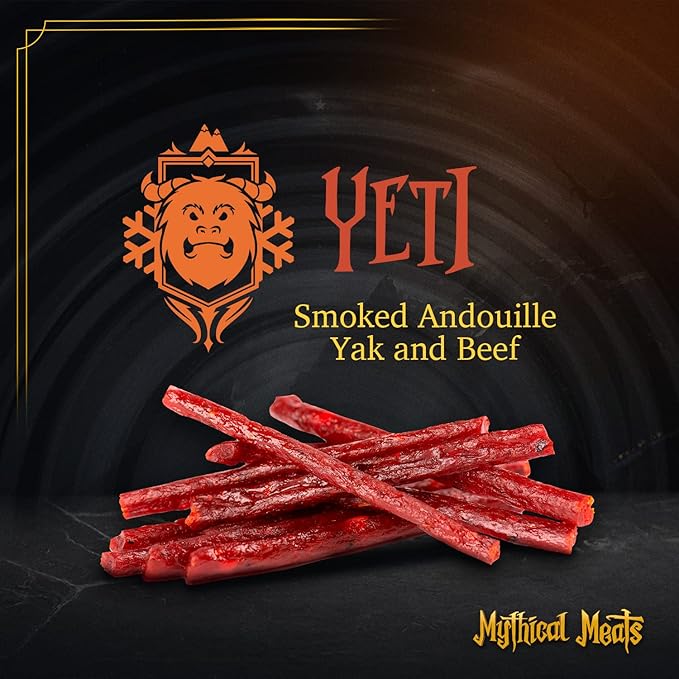 Mythical Meats Humanoid Flavor Yeti 12-Pack Snack Sticks – Smoked Andouille Yak and Beef – Dried &amp Dehydrated Meats Seasoned to Perfection – High Protein Snacks