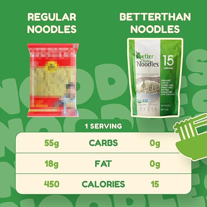 Better Than Noodles - USDA Organic Certified Shirataki Noodles Low Carb Keto-Friendly Gluten-Free No Odor Instant Ready Konjac Pasta &amp Rice Alternative – 14oz (Pack of 6)