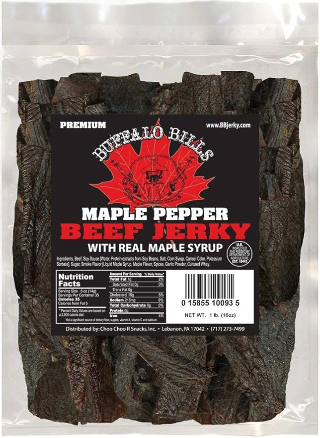 Buffalo Bills 16oz Premium Maple Pepper Beef Jerky Pieces (one pound bag in random size pieces)