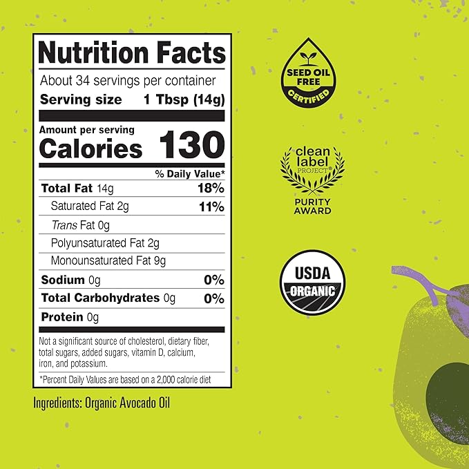Marianne’s Organic Avocado Oil: 100% Pure Organic Cooking Oil for Frying Sautéing &amp Baking Neutral Flavor High-Heat Performance Up to 500°F Clean Label Project Purity Award