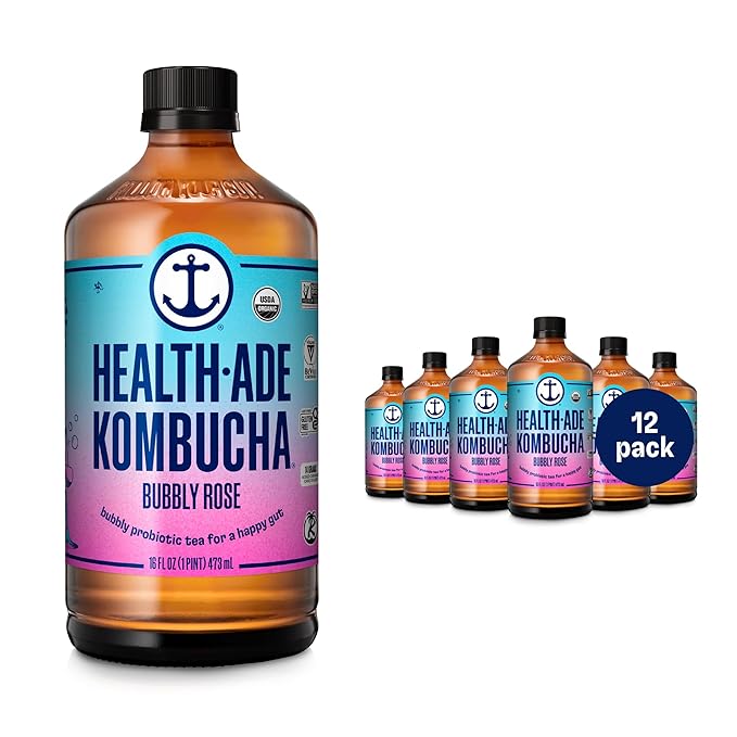 Health-Ade Organic Kombucha Tea Bubbly Rose 12-Pack (16 Fl Oz Bottles) Non-GMO Vegan Gluten-Free Fermented Drink with Living Probiotics