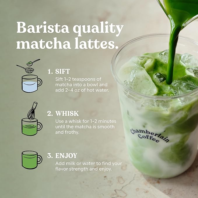Chamberlain Coffee Chocolate Matcha - Ceremonial Grade Matcha Powder with Rich Cocoa Vegan Japanese Gluten-Free Organic Green Tea Powder for Hot and Iced Drinks - 1.06 Oz Pouch