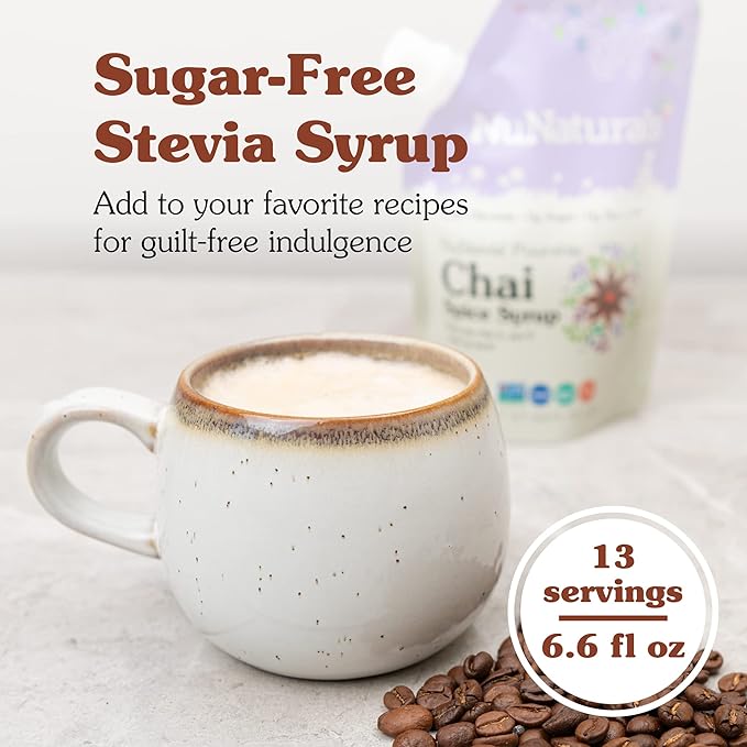 NuNaturals Stevia Syrup Sugar-Free Sweetener Plant-Based Sugar Substitute Zero Calorie Chai Spice 6.6 oz (3-Pack)