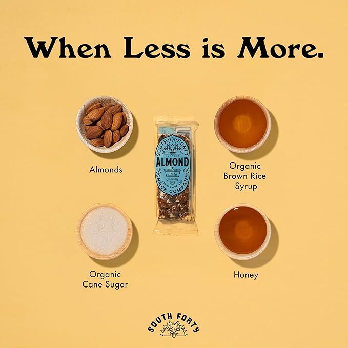 South 40 Snacks Crunchy Almond Bar Just 4 Ingredients Touch of Honey (40g Bar Pack of 12)