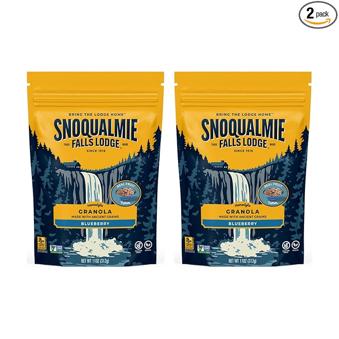 Snoqualmie Falls Lodge Blueberry Granola Made with Real Honey Whole Grain Oats &amp Ancient Grains 11 Oz (Pack of 2)