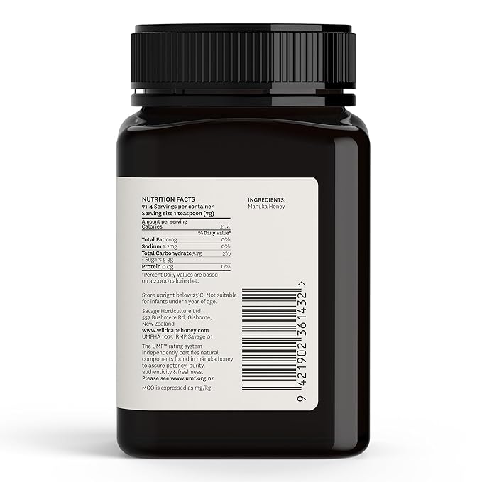 WildCape Manuka Honey Certified UMF 20+/MGO 830+ - 100% Pure Raw Unpasteurized Non-GMO Made in New Zealand - 17.6 oz (Pack of 1)