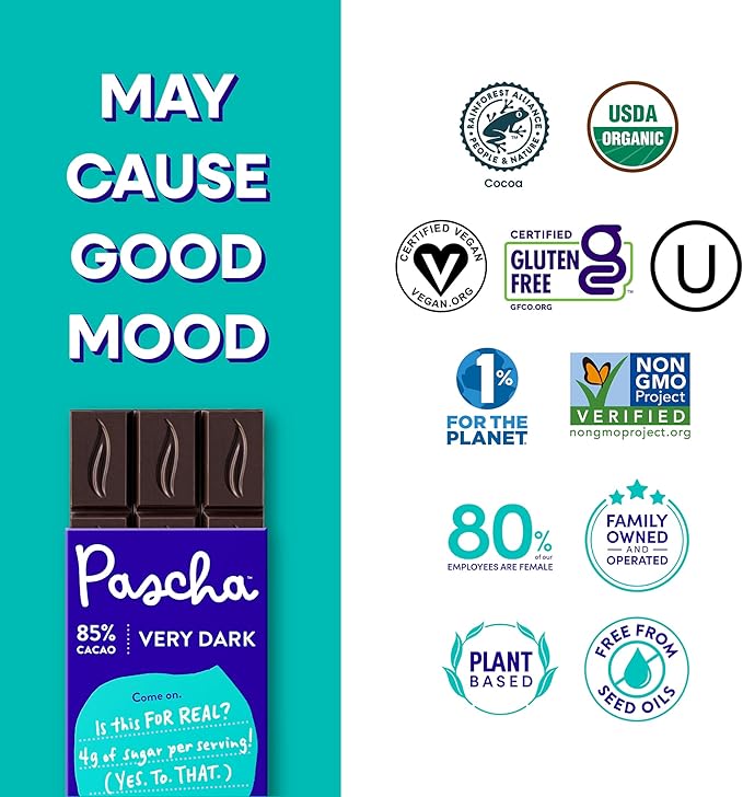 Pascha Dark Chocolate Organic 85% Cacao 2.82 oz (Pack of 10)