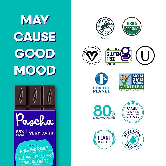 Pascha Organic Dark Chocolate Bars 85% Cacao Gluten Free &amp Non GMO 2.82 oz (Pack of 10)