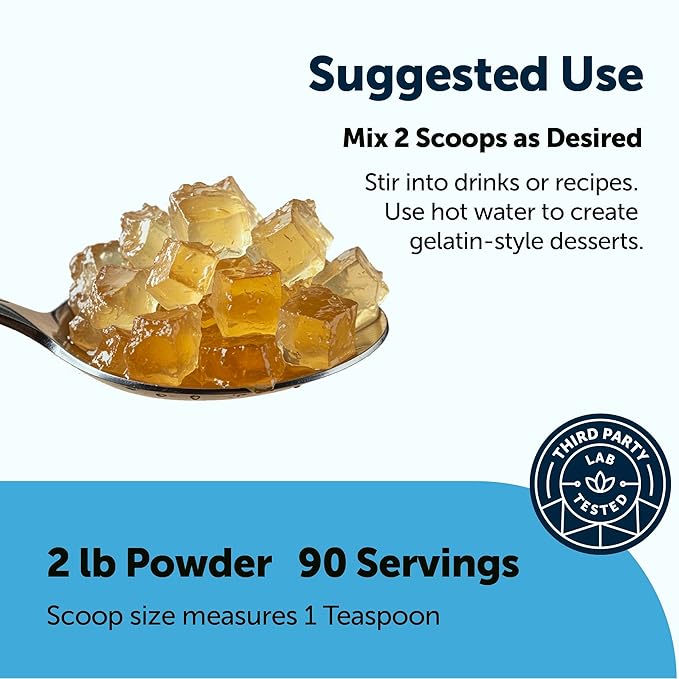 Beef Gelatin Powder 2lb (32oz) | Premium Source from Grass-Fed &amp Pasture Raised Beef | Unflavored Thickening Agent for Cooking &amp Baking | Rich in Natural Protein &amp Collagen | Non-GMO Glu