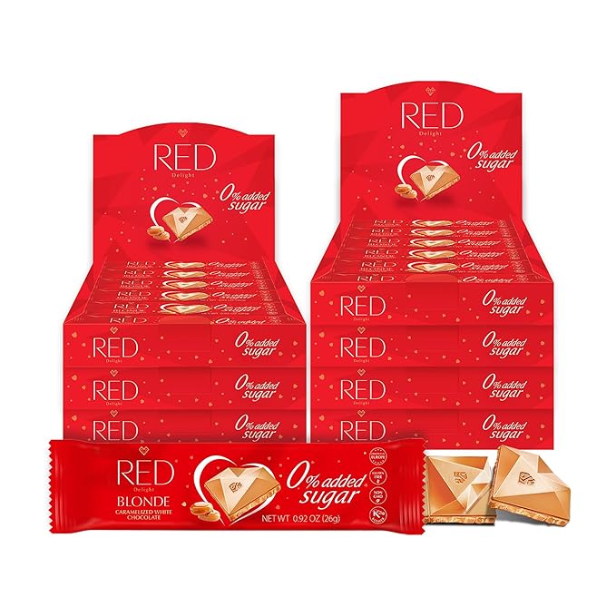 RED Delight®™ Blonde Caramelized White Chocolate 12 Count Box of Grab N Go Travel Size Bars (0.92 Ounces Each) (7 Boxes - Total of 84 Bars)