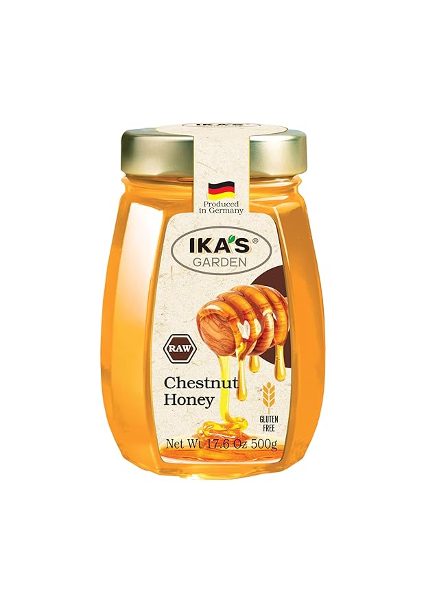 Ika's Garden Raw Chestnut Honey - 100% Pure Unfiltered Gluten-Free – Product of Germany 17.6 oz (500g) Jar