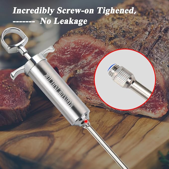 Meat InjectorTurkey Seasoning Injection Kit with 3 Professional Marinade Injector Needles for Grill Smoker BBQ Brisket Include User Manual E-Book - Storage Case