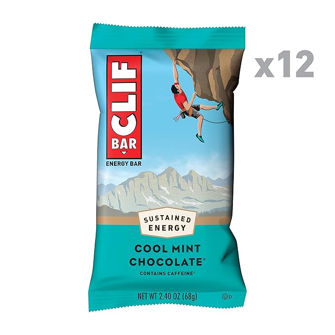 CLIF BARS - Energy Bars - Cool Mint Chocolate - With Caffeine - Made with Organic Oats - Plant Based Food - Vegetarian - Kosher (2.4 Ounce Protein Bars 12 Count) Packaging May Vary