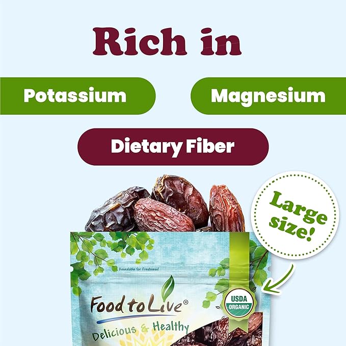 Food to Live Organic Medjool Dates 11 Pounds – Non-GMO Whole Dried Dated with Pits Large Size Unsweetened Unsulphured Vegan Sirtfood Bulk. Good Source of Potassium Magnesium and Dietary Fibe