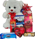 Valentines Day Gift Teddy Bear with Chocolates and Cookies Assortment 10 Inches (white)