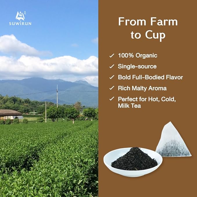 Suwirun Organic Assam Thai Black Tea 25 Bags – Bold Smooth &amp Aromatic – Premium Quality No Additives – Perfect for Hot Iced &amp Thai Milk Tea
