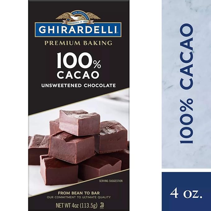 Ghirardelli Chocolate Baking Bar 100% Cacao Unsweetened Chocolate 4-Ounce Bars (Pack of 6)
