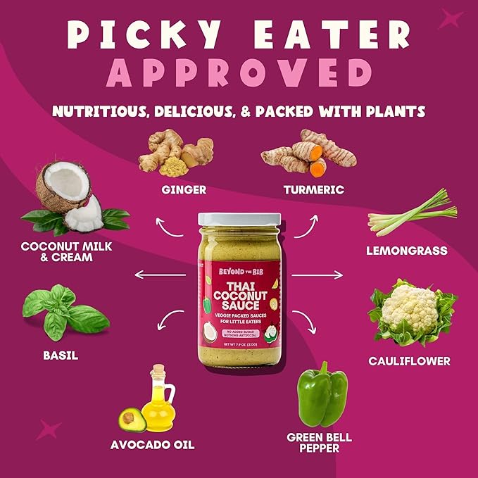 Beyond the Bib All Natural Toddler Sauces for Picky Eaters - Hidden Vegetables No Added Sugar Quick &amp Healthy Mealtime Solution - For 24+ Months (Thai Coconut Sauce - 3 Pack)