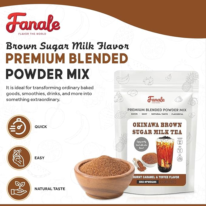 Fanale Premium Okinawa Brown Sugar Bubble Tea Flavoring Powder | Perfect for Baking Smoothies Desserts and Drinks | Instant Flavoring Powder for Boba Milk Tea - 2.2 Pounds (Pack of 20).
